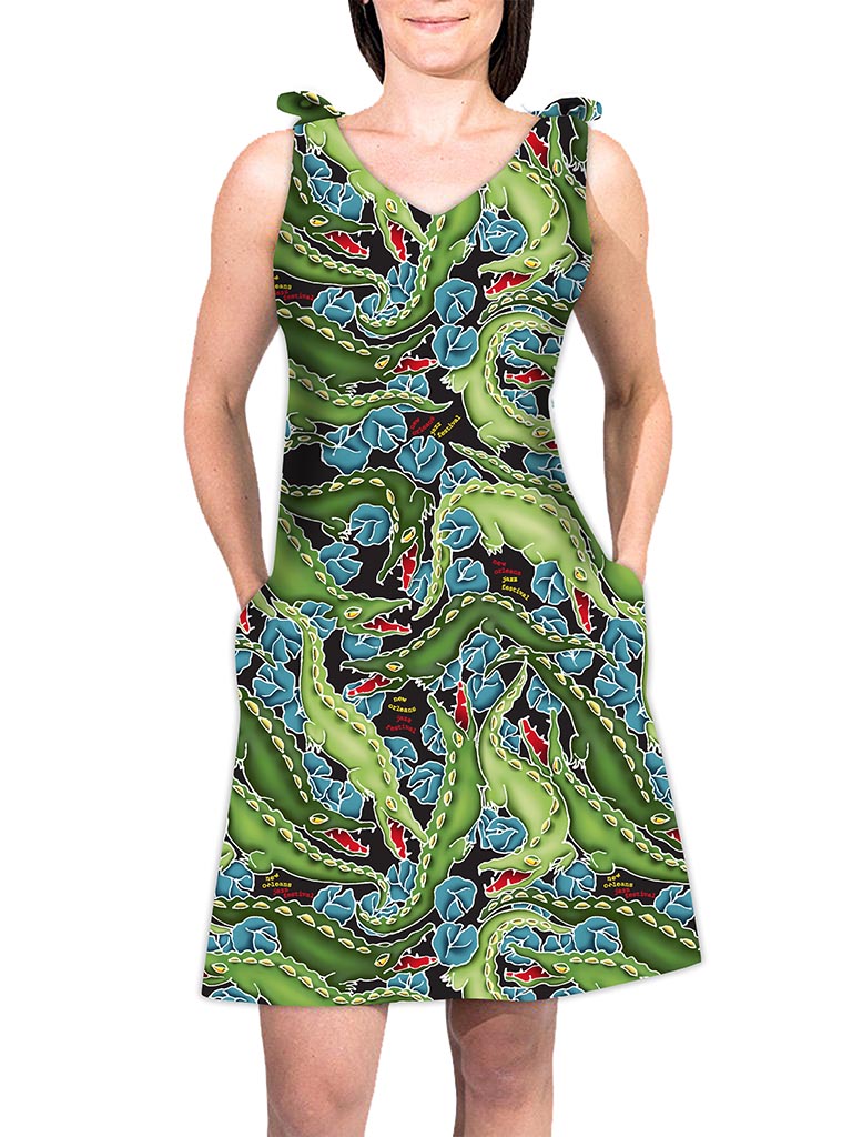 Top Tie Dress - Gator! Print L Top Tie Dress - Gator! Print L