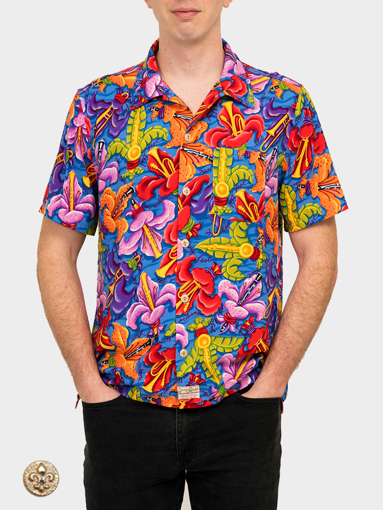 Fleur De Jazz BayouWear Hawaiian Shirt Mens Front